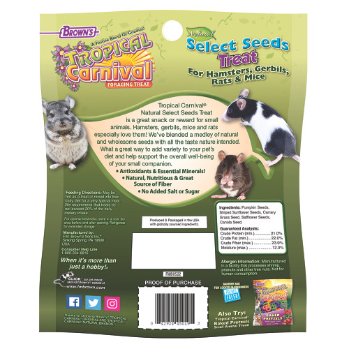 Brown's Tropical Carnival Select Seeds Small Animal Treat - 99.2g Case of 8 2