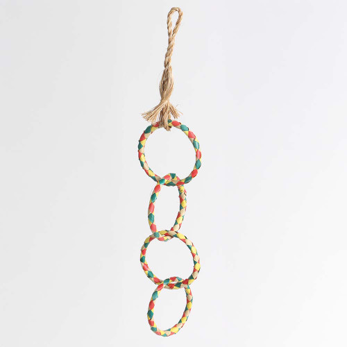Four Ring Chain Woven Palm Leaf Parrot Toy Medium