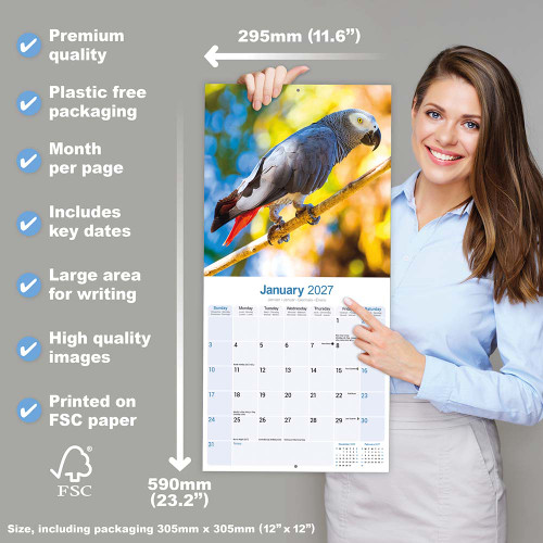 2027 African Grey Parrot Calendar - Full Colour - 16 Month - Starts September 2026 2