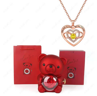 Forever Love Heart Necklace & Rose Bear Gift Set