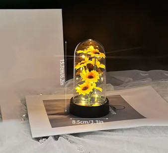 LED Sunflower Glass Dome Lamp – Eternal Flower Light Décor Gift