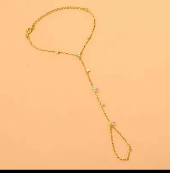 Elegant Gold Hand Chain Bracelet with Crystal Accents
