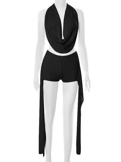 Nights Plunge Halter Romper Set