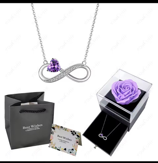 Birthstone Pendant Necklaces With Rose Flower Gift Box