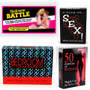 Adult Card Game Flirty & Totally Ratchet 18+ with Bedroom Battle and Sex themed game boxes.