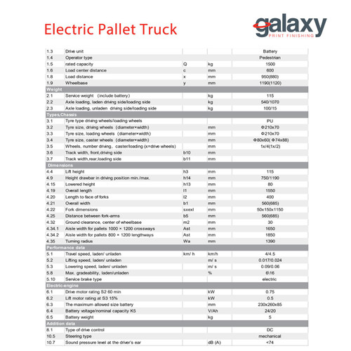 Electric Pallet Truck, Fully Powered Drive and Lift with Li-ion battery. 1500kg Capacity