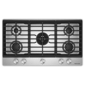 KitchenAid® 36  in. Gas Cooktop with 5 Burners and Integrated Wok Grate KCGK536SSS