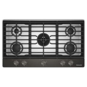 KitchenAid® 36  in. Gas Cooktop with 5 Burners and Integrated Wok Grate KCGK536SBE