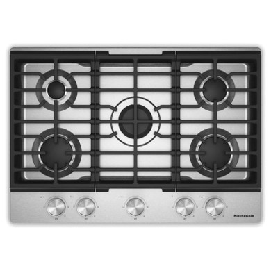 Kitchenaid® Gas-on-Metal Cooktop with 5 Versatile Burners and Edge-to-Edge Cast-Iron Grates KCGK330SSS