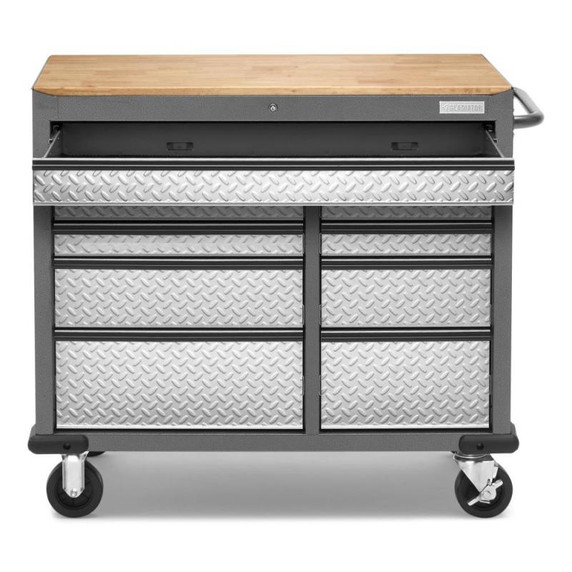 Gladiator® Premier 41 inch (104.1 cm) 9-drawer Mobile Tool Workbench with Solid Wood Top GAMT41HWJG