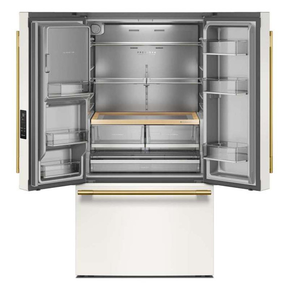 Kitchenaid® 30 Cu. Ft. 36-Inch French Door Refrigerator with Exterior Water and Ice Dispenser and Wood-Look Sliding Tray in Porcelain White KRFF436SPL