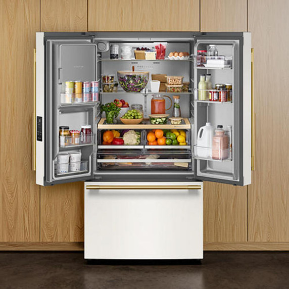 Kitchenaid® 30 Cu. Ft. 36-Inch French Door Refrigerator with Exterior Water and Ice Dispenser and Wood-Look Sliding Tray in Porcelain White KRFF436SPL