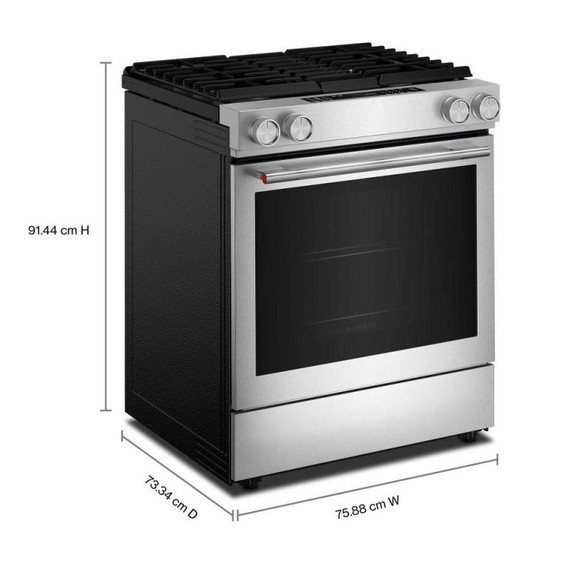 Kitchenaid® 30-Inch 4-Burner Dual Fuel Downdraft Slide-In Range KSDV730TPS