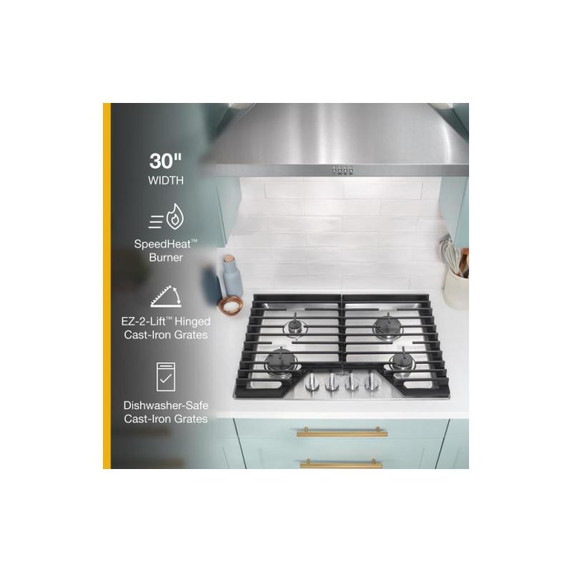 Whirlpool® 30-inch Gas Cooktop with EZ-2-Lift™ Hinged Cast-Iron Grates WCGK5030PS