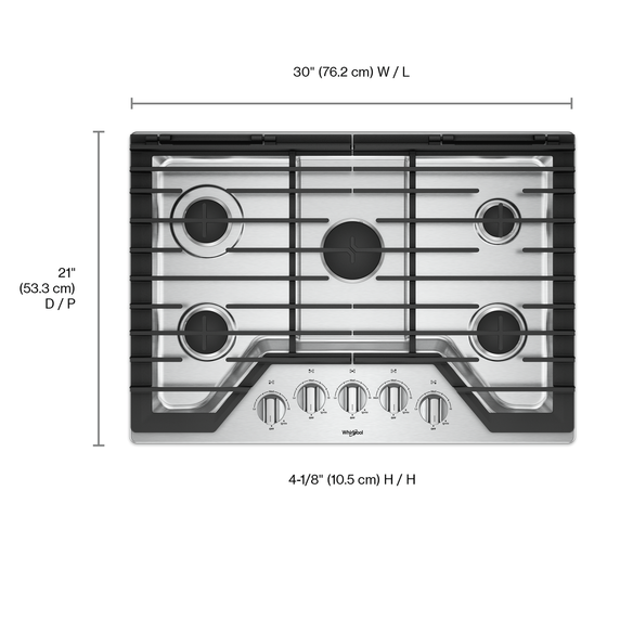 Whirlpool® 30-inch Gas Cooktop with EZ-2-Lift™ Hinged Cast-Iron Grates WCG77US0HS
