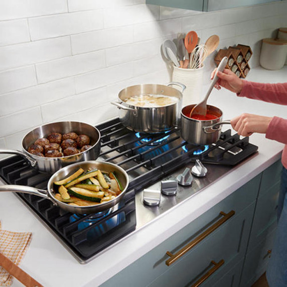 Whirlpool® 30-inch Gas Cooktop with EZ-2-Lift™ Hinged Cast-Iron Grates WCGK5030PB