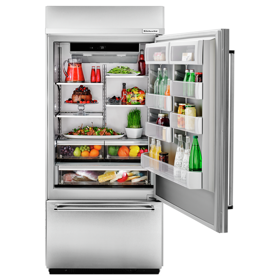 Kitchenaid® 20.9 Cu. Ft. 36 Width Built-In Stainless Bottom Mount Refrigerator with Platinum Interior Design KBBR306ESS