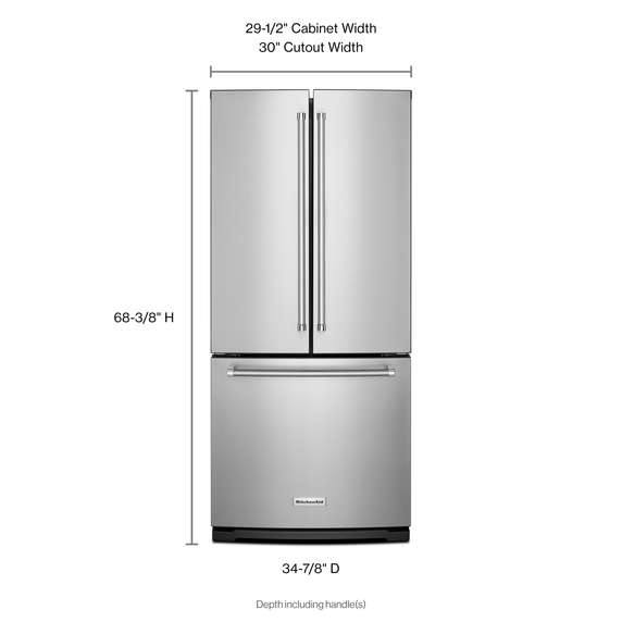 Kitchenaid® 20 cu. Ft. 30-Inch Width Standard Depth French Door Refrigerator with Interior Dispense KRFF300ESS