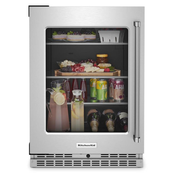 Kitchenaid® 24" Undercounter Refrigerator with Glass Door and Shelves with Metallic Accents KURL314KSS