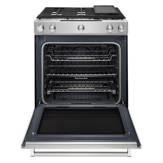 Kitchenaid® 30-Inch 5-Burner Dual Fuel Convection Slide-In Range with Baking Drawer YKSDB900ESS