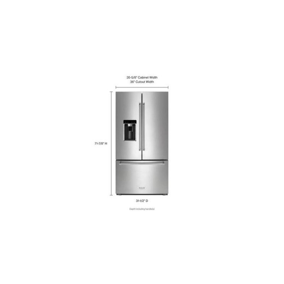Kitchenaid® 23.8 cu. ft. 36" Counter-Depth French Door Platinum Interior Refrigerator with PrintShield™ Finish KRFC704FPS