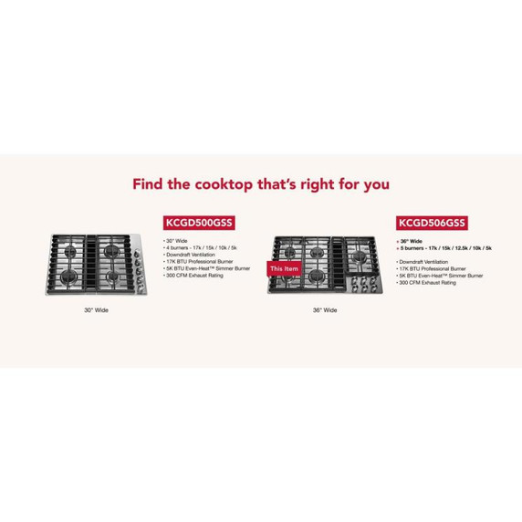 Kitchenaid® 36" 5 Burner Gas Downdraft Cooktop KCGD506GSS