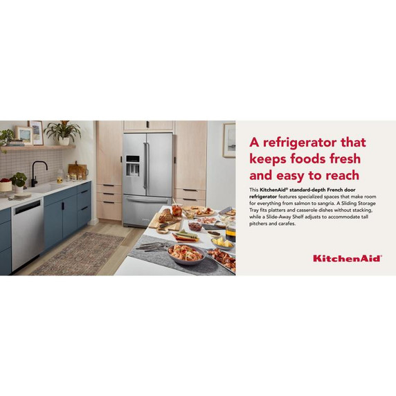 Kitchenaid® 26.8 Cu. Ft. Standard-Depth French Door Refrigerator with Exterior Ice and Water Dispenser KRFF577KPS
