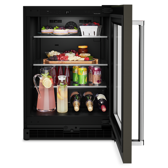 Kitchenaid® 24 Undercounter Refrigerator with Glass Door and Shelves with Metallic Accents and PrintShield™ Finish KURR314KBS