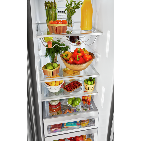 Kitchenaid® 24.8 cu ft. Side-by-Side Refrigerator with Exterior Ice and Water and PrintShield™ finish KRSF705HPS