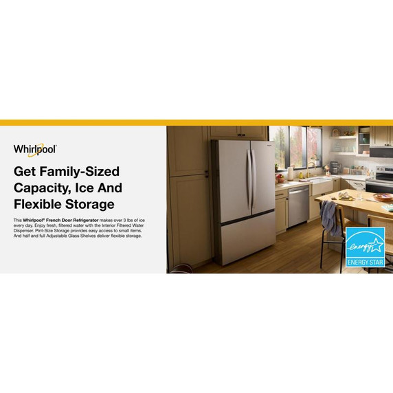 Whirlpool® 36-Inch French Door Refrigerator with Interior Water Dispenser - 31 cu. ft. WRFF3336SZ Whirlpool® 36-Inch French Door Refrigerator with Interior Water Dispenser - 31 cu. ft. WRFF3336SZ
