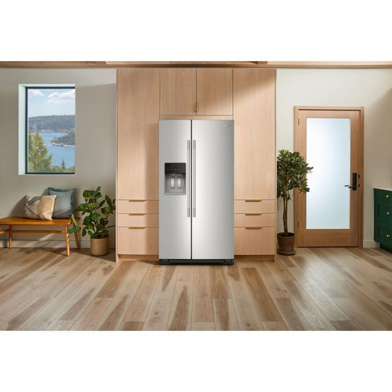 Kitchenaid® 20.8 Cu. Ft. Counter-Depth Side-by-Side Refrigerator with Exterior Ice and Water Dispenser in PrintShield™ Finish KRSC536RPS