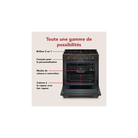 Kitchenaid® 5.0 Cu. Ft. Smart Slide-in Gas Range with Convection Cooking Modes and 2-in-1 Burner KSGS530SBE