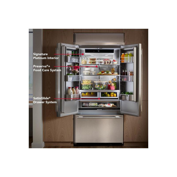 Kitchenaid® 20.8 Cu. Ft. 36" Built-In French Door Bottom Mount Refrigerator with Platinum Interior KBFN536SBE