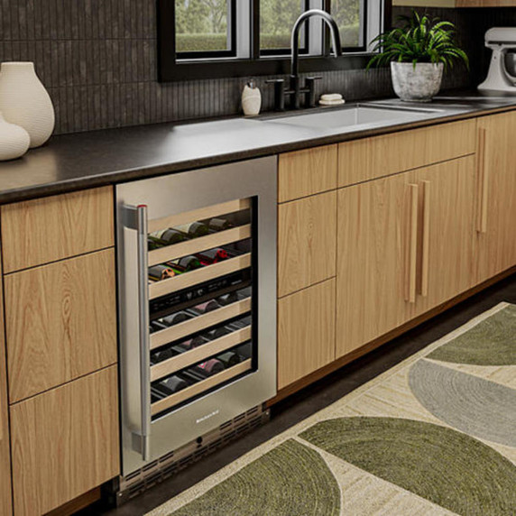 Kitchenaid® 24" Undercounter Wine Cellar with Full-Extension Wood-Front Racks KUWR524SPS
