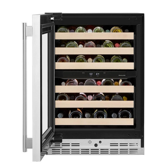 Kitchenaid® 24" Undercounter Wine Cellar with Full-Extension Wood-Front Racks KUWL524SPS