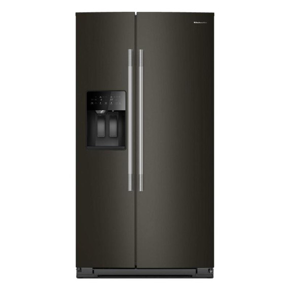 Kitchenaid® 20.8 Cu. Ft. Counter-Depth Side-by-Side Refrigerator with Exterior Ice and Water Dispenser in Black Ore KRSC536RBE