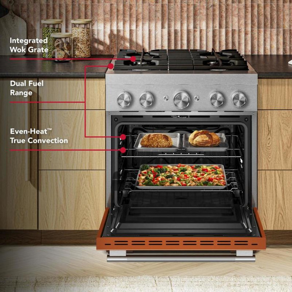 Kitchenaid® 30-Inch 4 Burner Commercial-Style Dual Fuel Range with No Preheat Air Fry Mode KFDS930SSC