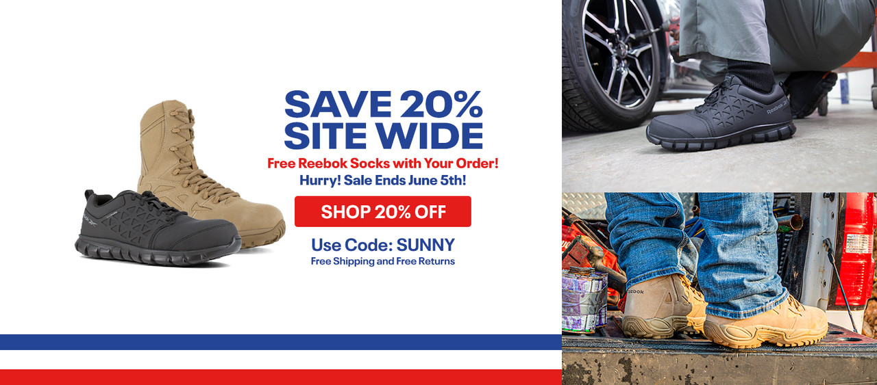 Save 20% site wide. Free Reebok socks with your order! Hurry! Sales ends June 5th! Shop 20% Off. Use code: SUNNY. Free shipping and free returns.