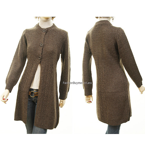 Haute London Brown Eyelet Angora Wool Cable Knit Sweater Cardigan Coat M - 0301