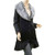 Faux Fur Collar Ruffle Hem Wool Blend Embroidered Cardigan Jacket Coat - C58411