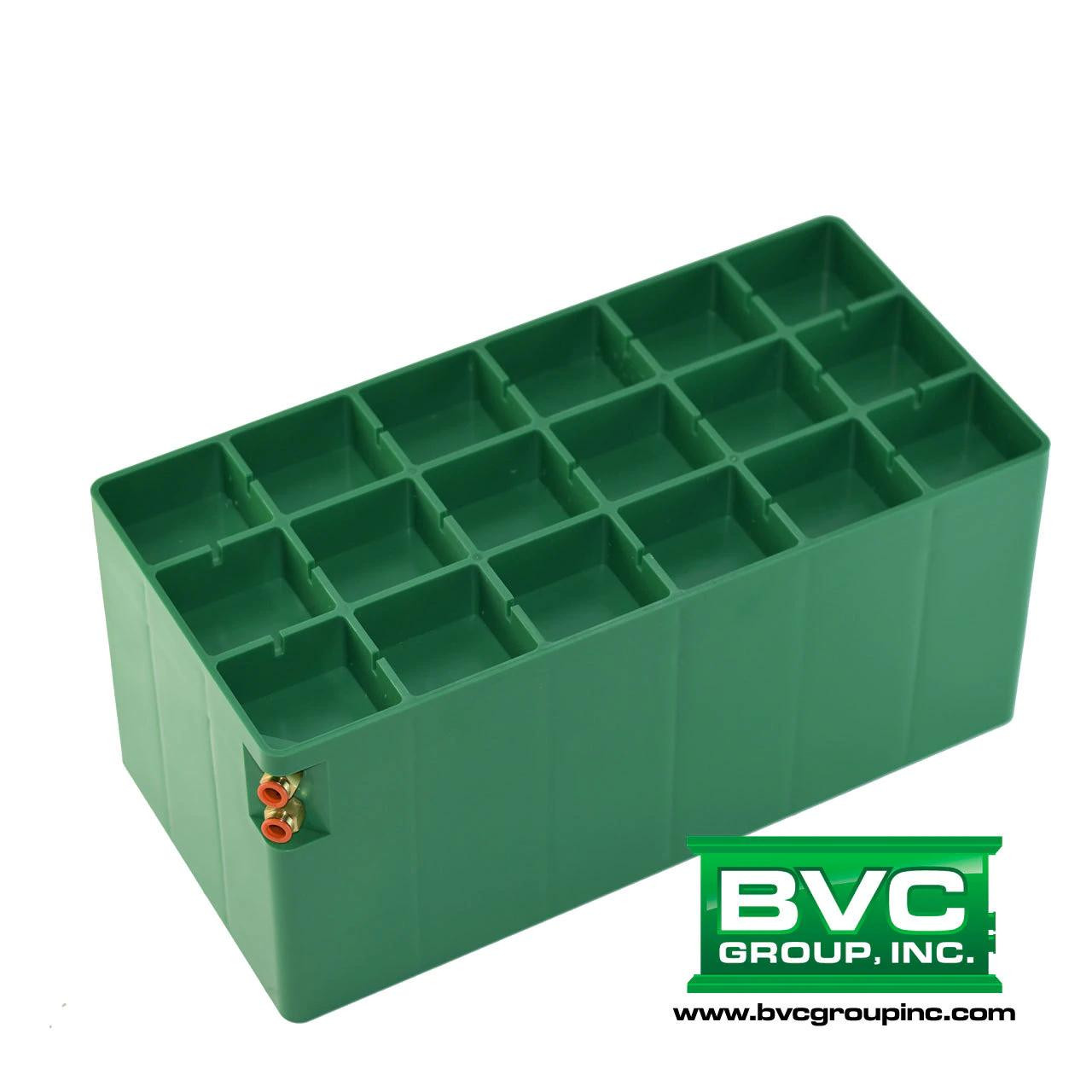 BVC 200 Vacuum Cup, 200x400x200mm green plastic vacuum gripping tool with multiple compartments for industrial use.