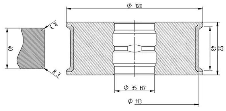 Diamut T43 R3 - Pos 3, OD 120x35 Bore, HYS Continuous Diamond Profile Wheel