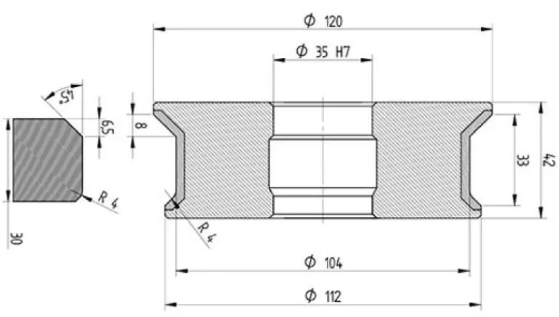Diamut EFR33 B8 R4 - Pos 2, OD 120x35 Bore, HYS Continuous Diamond Profile Wheel