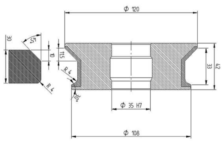 Diamut EFR33 B11.5 R4 - Pos 4, OD 120x35 Bore, HYS Continuous Diamond Profile Wheel
