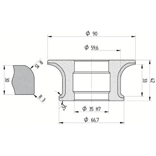 Diamut AFR33 R15 R3 - Pos 4, OD 90x35 Bore, HYS Continuous Diamond Profile Wheel