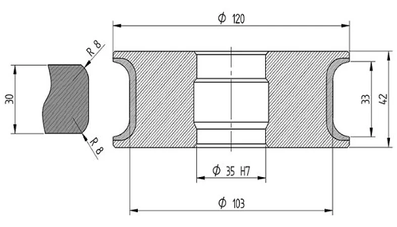 Diamut T33 R8 - Pos 3, OD 120x35 Bore, HYS Continuous Diamond Profile Wheel