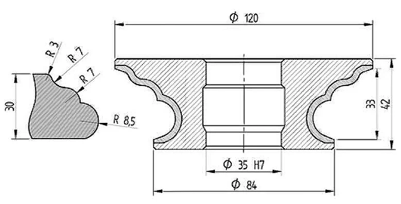 Diamut FV33 R3 - Pos 3, OD 120x35 Bore, HYS Continuous Diamond Profile Wheel