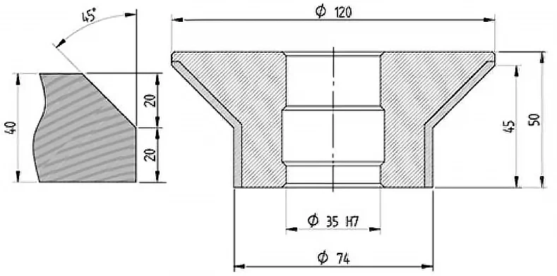 Diamut E43 B20 - Pos 3, OD 120x35 Bore, HYS Continuous Diamond Profile Wheel