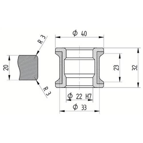 Diamut T23 R3 - Pos 3, OD 40x22 Bore, HYS Continuous Diamond Profile Wheel