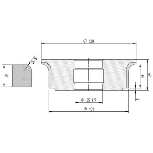Diamut A33 R10 - Pos 5S, OD 120x35 Bore, HYS Continuous Diamond Profile Wheel